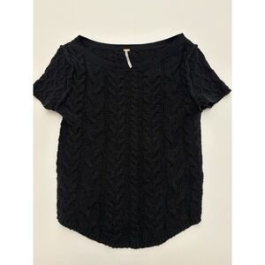 Women's Free People Cable Knit Black Sweater Pullover SZ XS